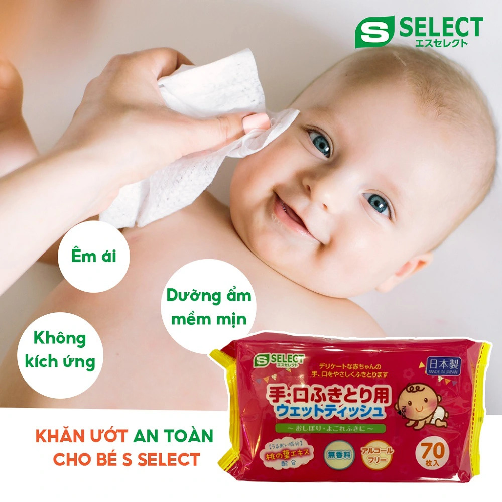 Giấy ướt lau tay và miệng cho bé S Select 70 tờ - Hàng Nhật nội địa