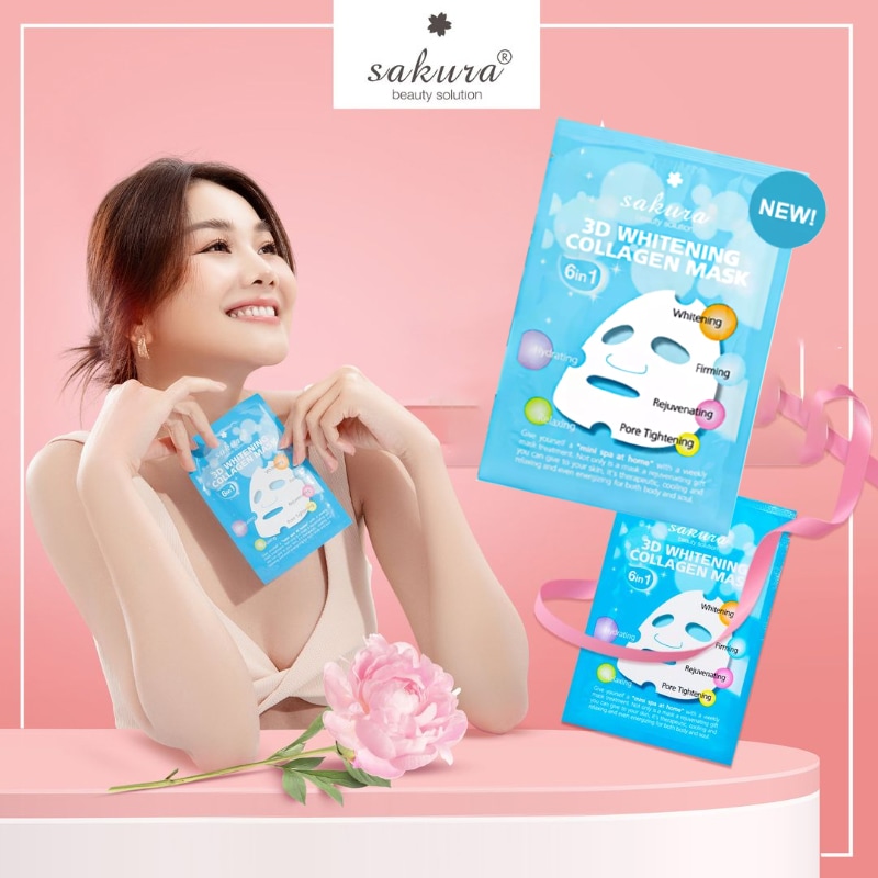 Mặt Nạ Trắng Da Sakura 3D Whitening Collagen Mask Nhật Bản (1 Miếng)