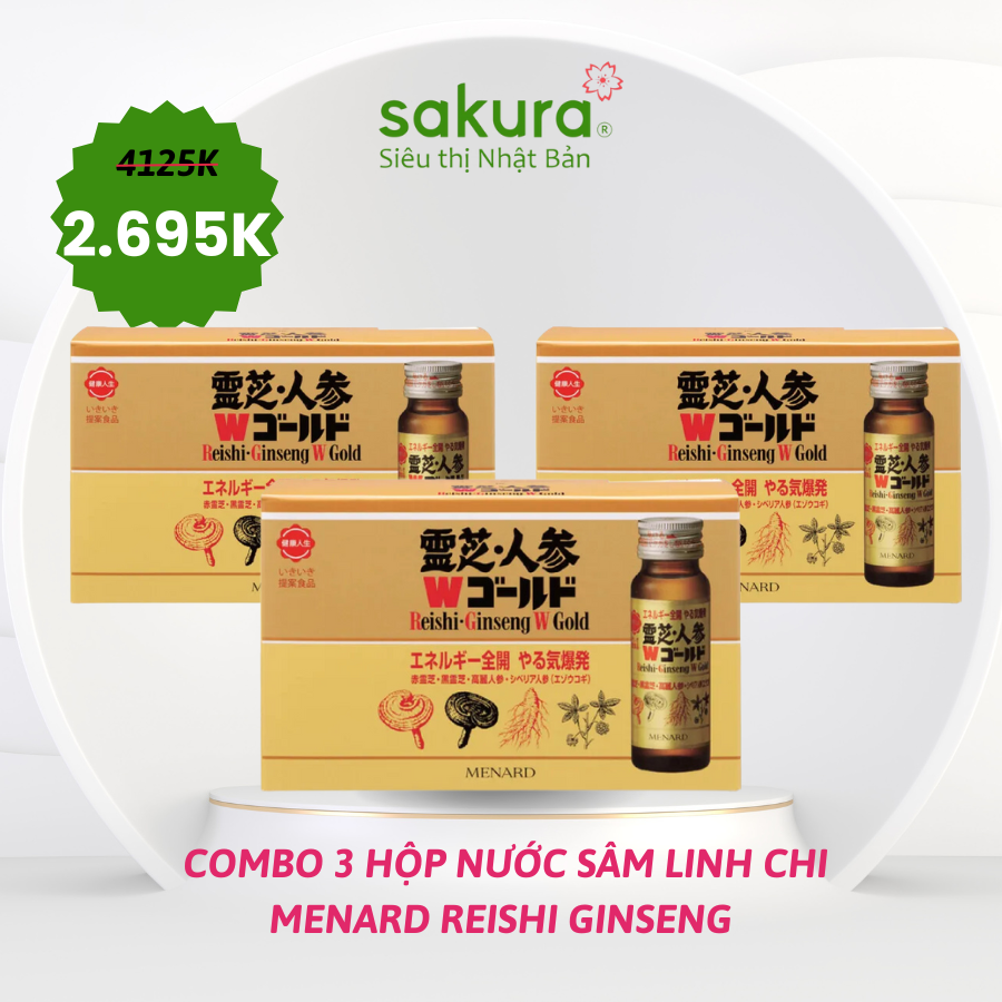 Combo 3 Hộp Nước Sâm Linh Chi Menard Reishi Ginseng Phục Hồi Thể Lực Nhanh ( 30 Lọ)  - Hàng Nhật nội địa