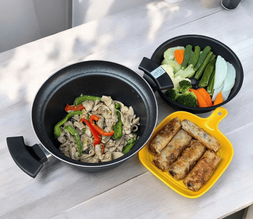 Nồi nhôm đúc chống dính hoa cương kèm khay hấp Tamahashi 24cm - Hàng Nhật nội địa