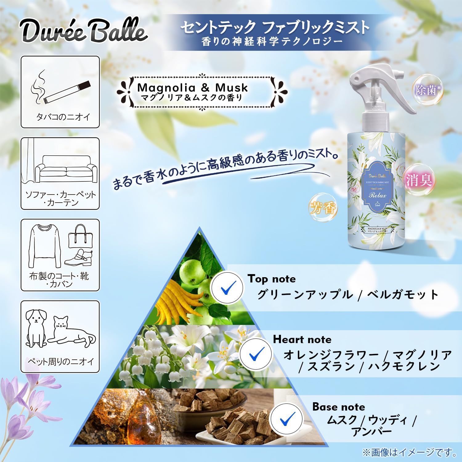 Nước hoa quần áo Duree Balle 230ml, hương hoa mộc lan và xạ hương (xanh)- Hàng Nhật nội địa
