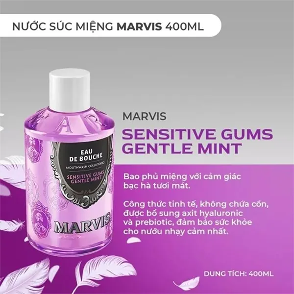 Nước Súc Miệng Marvis Sensitive Gums Gentle Mint 400ML ( Dành Cho Răng Nướu Nhạy Cảm)
