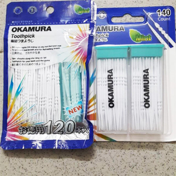 Tăm nhựa 2 đầu Okamura dạng hộp 140 cây (2 hộp) - Hàng Nhật nội địa