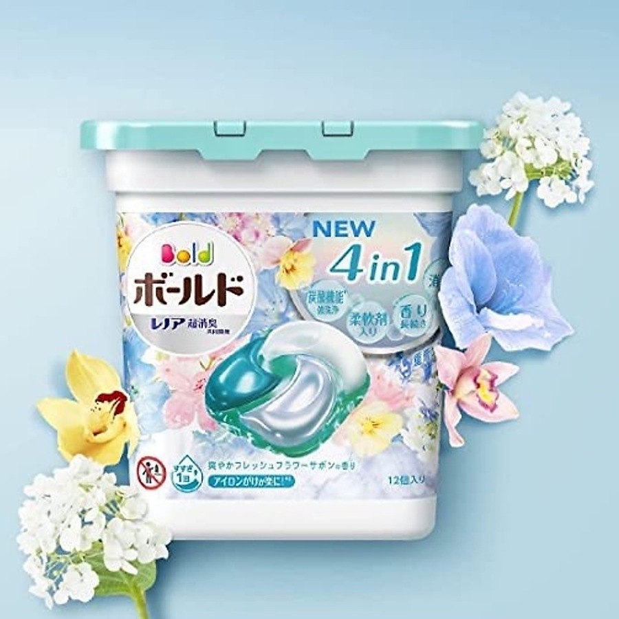 Viên giặt xả Gel Ball Bold 4 in 1 hộp 12 viên xanh ( hương thảo mộc) - Hàng Nhật nội địa