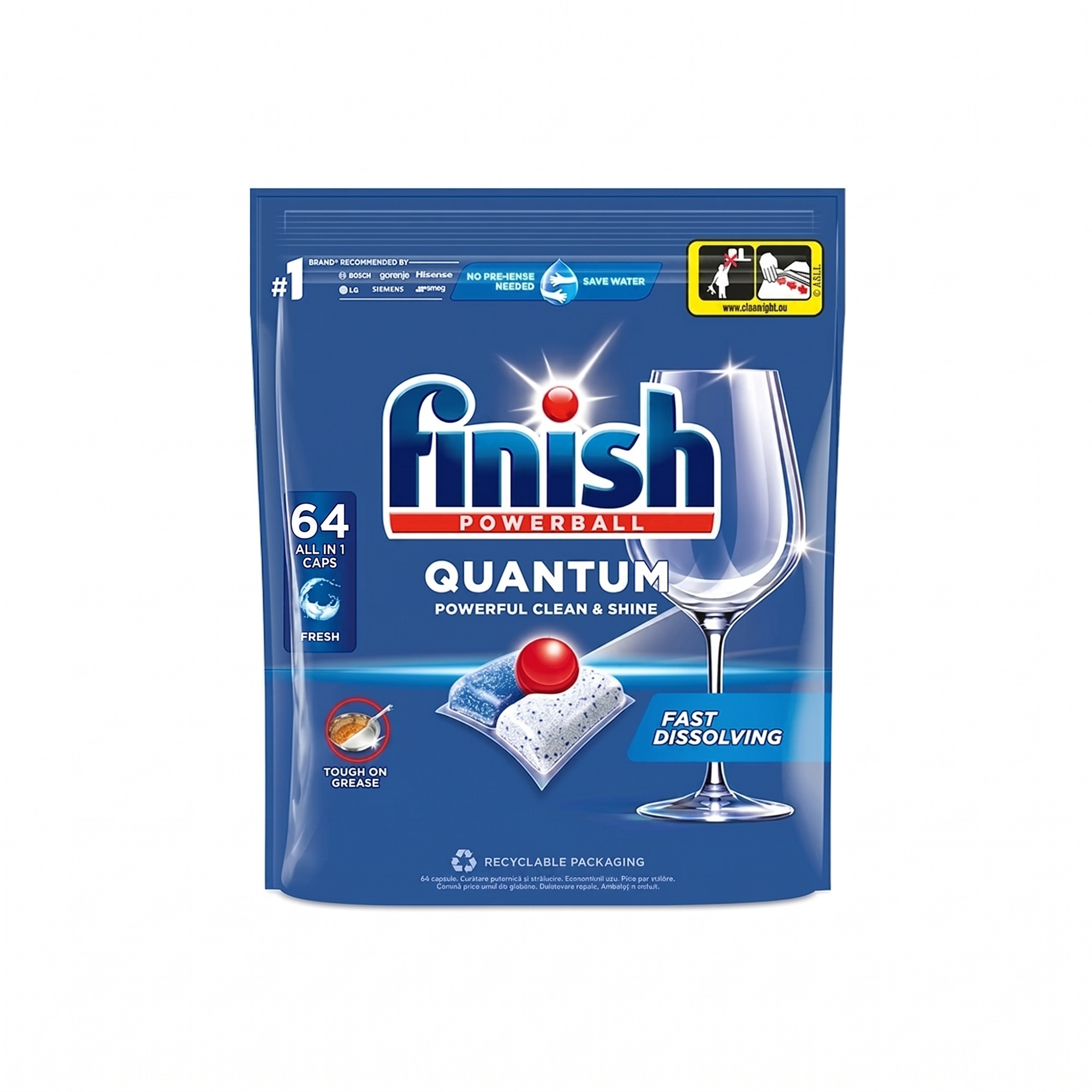 Viên rửa bát Finish Quantum Powerball All in One 64 viên ( hương tự nhiên)