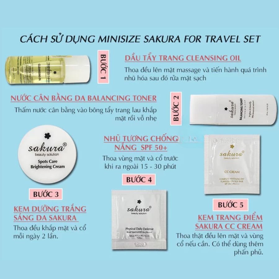 Set chăm sóc dưỡng da mini SAKURA For Travel Set - Hàng Nhật nội địa