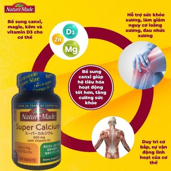 Viên uống Canxi Nature Made nội địa Nhật Bản Super Calcium with Vitamin D 120 viên - Hàng Nhật nội địa