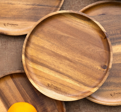 Khay gỗ Kaiyo hình tròn, đường kính 30cm - Hàng Nhật nội địa