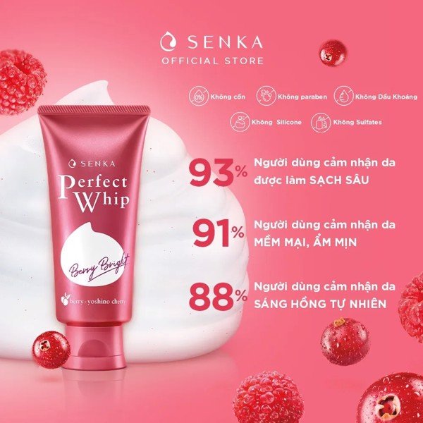 Sữa rửa mặt dưỡng da sáng hồng Senka Perfect Whip Berry Bright 100g