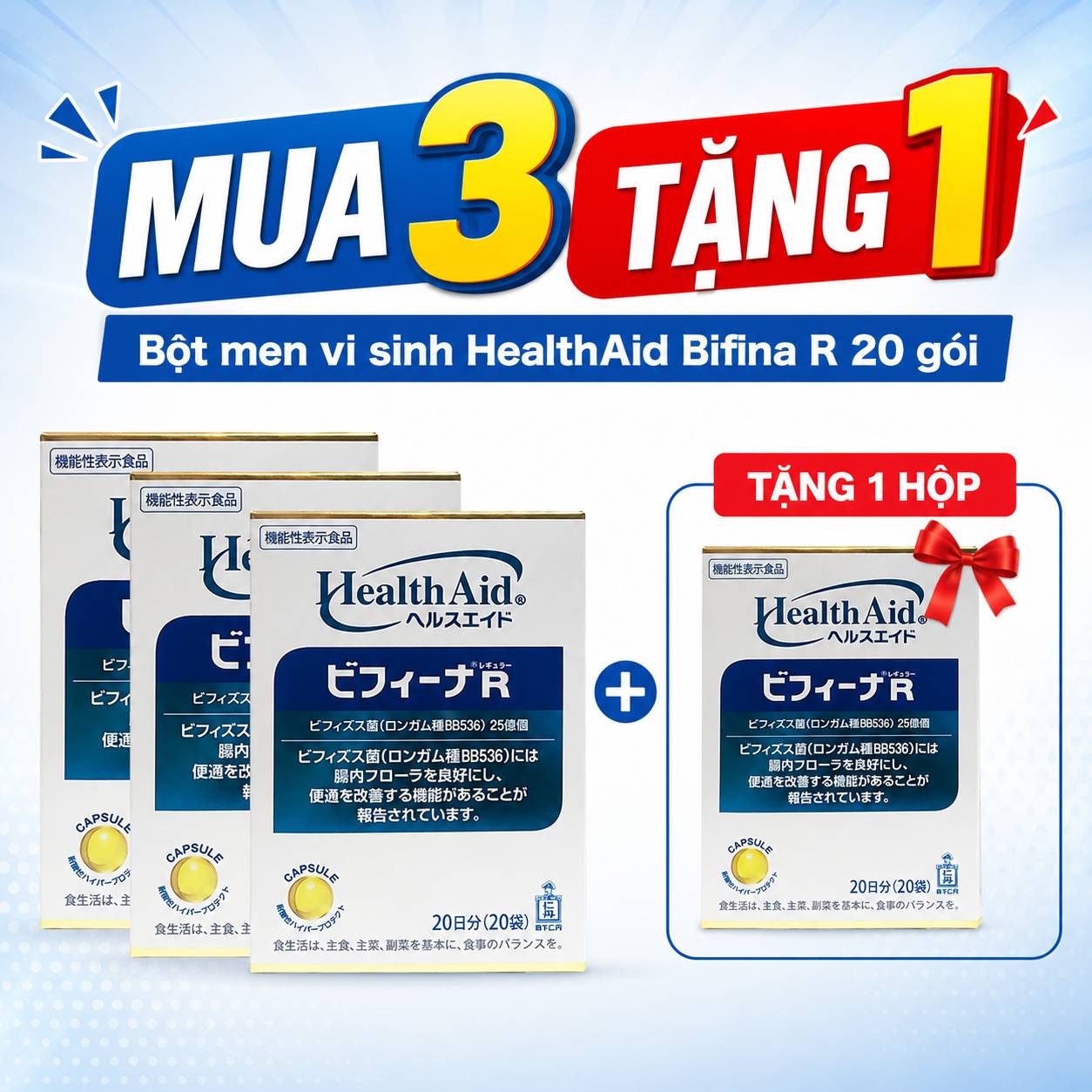 ( SIÊU SALE 8/8) MUA 3 TẶNG 1 Bột men vi sinh HealthAid Bifina R 20 gói