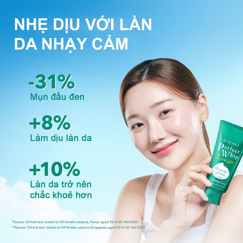 Sữa Rửa Mặt Senka Tạo Bọt Chiết Xuất Rau Má Dịu Nhẹ 100g Perfect Whip Low Ph Calming Cica- Hàng Nhật nội địa