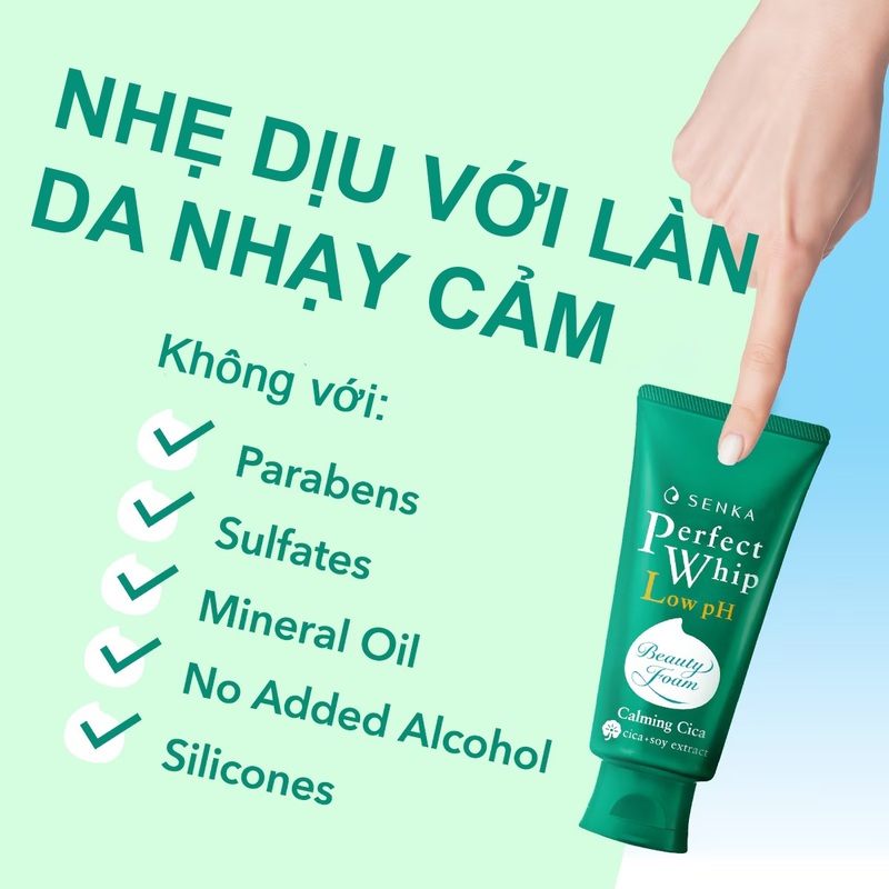 Sữa Rửa Mặt Senka Tạo Bọt Chiết Xuất Rau Má Dịu Nhẹ 100g Perfect Whip Low Ph Calming Cica- Hàng Nhật nội địa