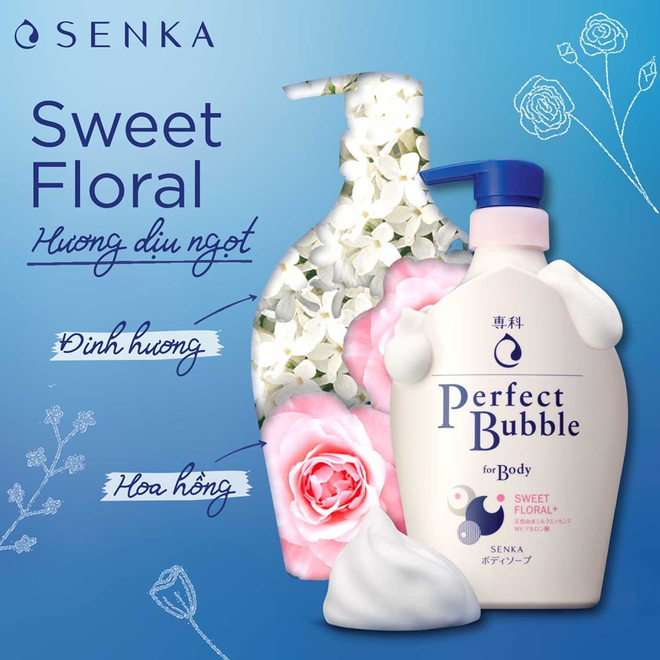Sữa tắm Senka Shiseido Perfect Bubble hương hoa đinh hương và hoa hồng 500ml