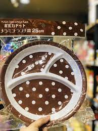 Khay ăn chia 3 ngăn cho bé họa tiết chấm bi, dáng tròn màu nâu - Hàng Nhật nội địa