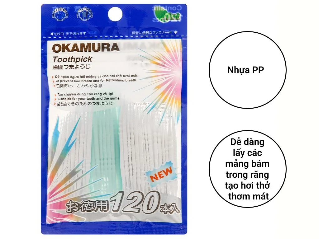 Tăm Nhựa Okamura Gói 120 Cây - Hàng Nhật nội địa