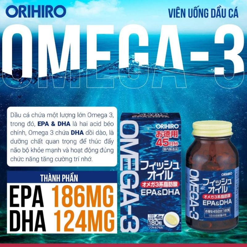 Viên uống dầu cá Omega 3 Orihiro 180 viên - Hàng Nhật nội địa