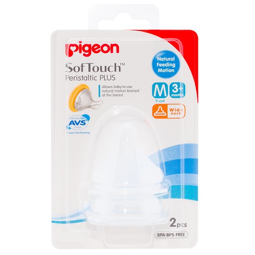 Set 2 Núm ty thay bình Pigeon Plus cổ rộng size M