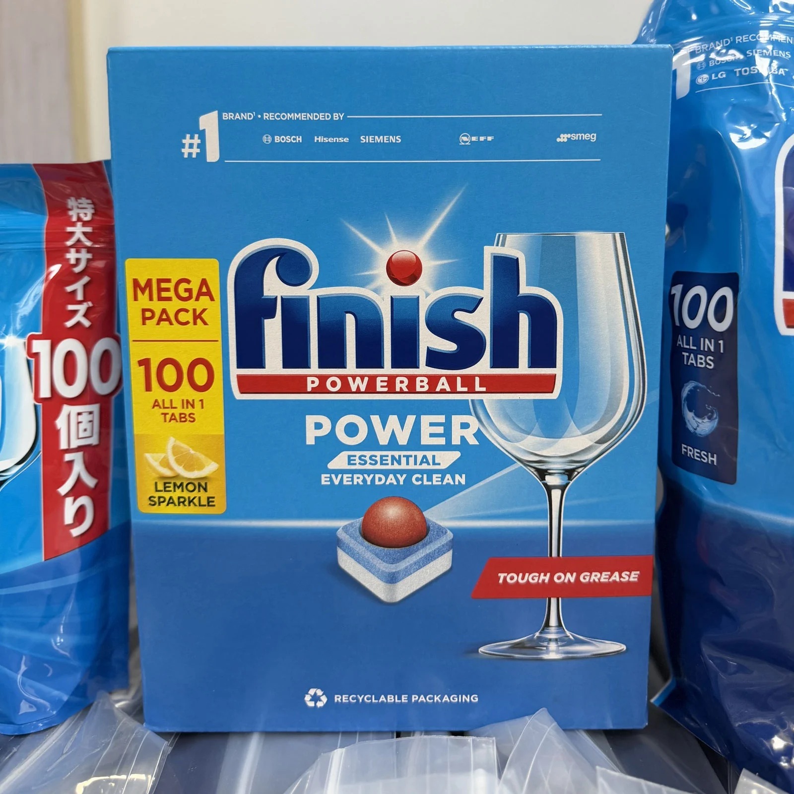Hộp 100 viên rửa chén bát Finish Power Essential All in One (hương chanh)
