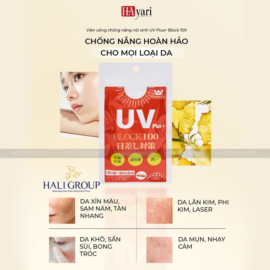 Viên uống chống nắng UV Plus+ Block 100 gói 45 viên - Hàng Nhật nội địa