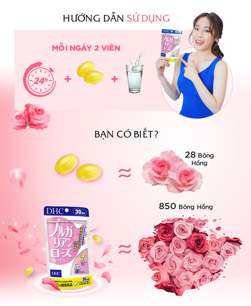 Viên uống hỗ trợ thơm cơ thể chiết xuất tinh dầu hoa hồng DHC Bulgarian Rose Capsules 60 viên ( 30 ngày) - Hàng Nhật chính hãng