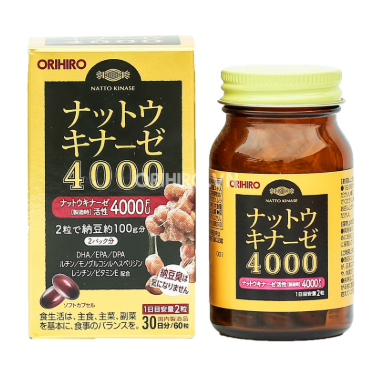 Viên uống Nattokinase 4000FU Plus Orihiro 120 viên hỗ trợ tuần hoàn máu, giảm đột quỵ dùng 60 ngày - Hàng Nhật nội địa