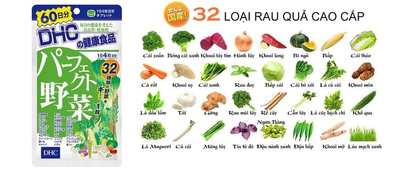 Viên uống bổ sung 32 loại rau củ quả DHC 60 ngày (240 viên) - Hàng Nhật nội địa