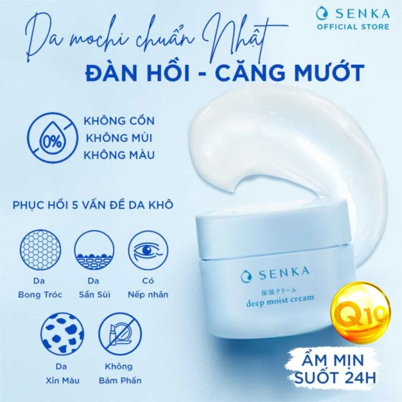 Combo Kem Dưỡng và Nước Dưỡng Senka Cấp Ẩm Chuyên Sâu Deep Moist Cream 50g - Hàng Nhật chính hãng