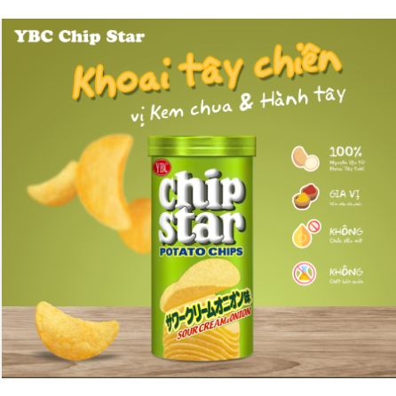 YBC SNACK KHOAI TÂY CHIP STAR VỊ BƠ, NƯỚC TƯƠNG màu xanh dương