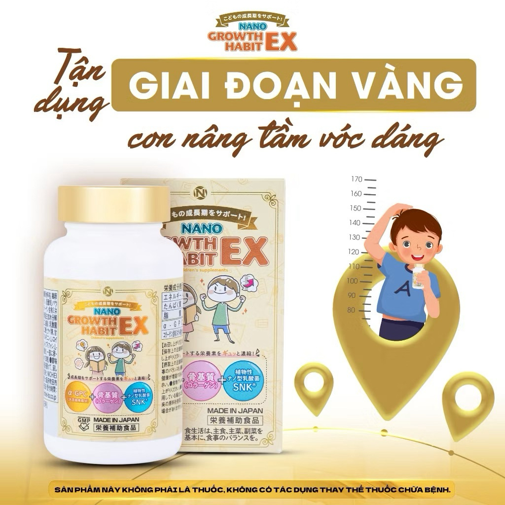 Viên uống hỗ trợ tăng chiều cao NANO GROWTH HABIT EX NICHIEI BUSSAN 120 viên ( 60 ngày) - Hàng Nhật chính hãng