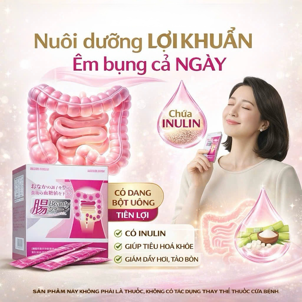Bột uống men lợi khuẩn Inulin hỗ trợ đường ruột, tiêu hóa INTESTINES BEAUTY QUEEN NICHIEI BUSSAN 30 gói - Hàng Nhật chính hãng