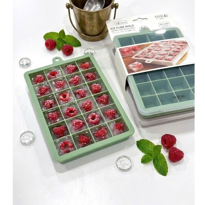 Set 2 khay đá silicone loại 24 viên Mirai (màu ghi, màu xanh) - Hàng Nhật nội địa