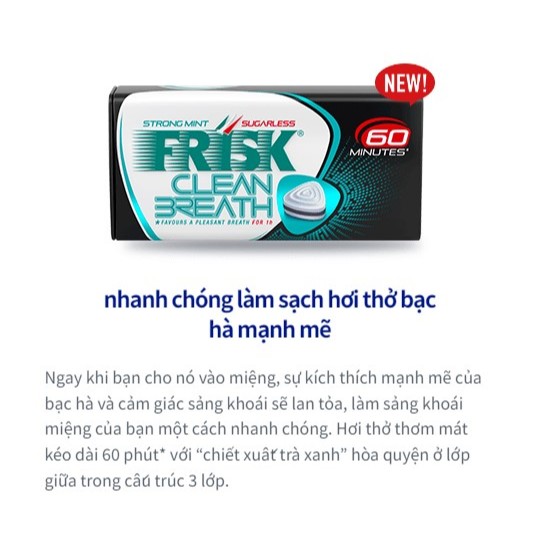 Kẹo ngậm khử mùi bạc hà the mát Frisk Neo Peppermint 45 viên New 2025 - Hàng Nhật nội địa
