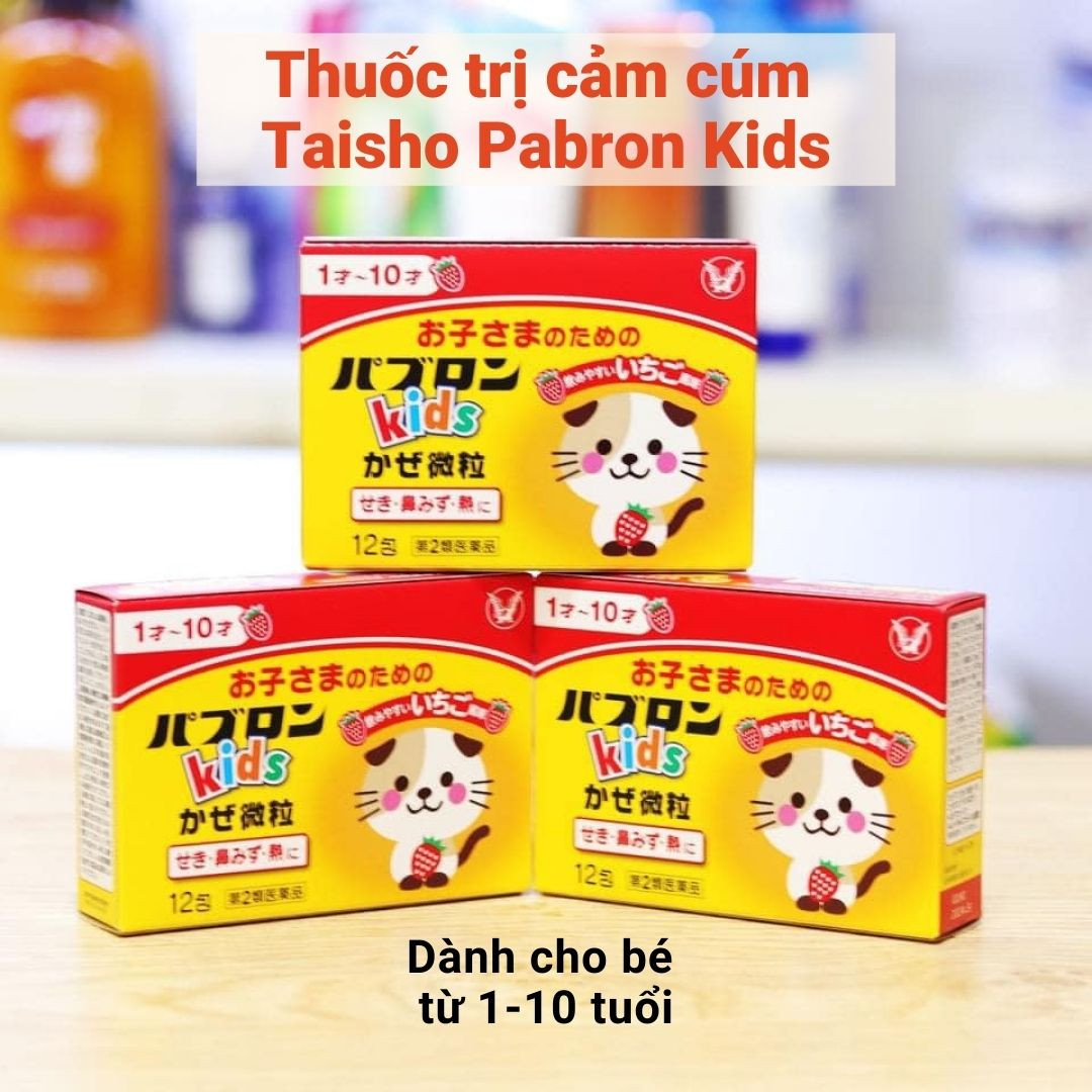 Mũi họng Bột cảm cúm Taisho Pabron Kids cho bé từ 1-10 tuổi 12 gói- Hàng Nhật