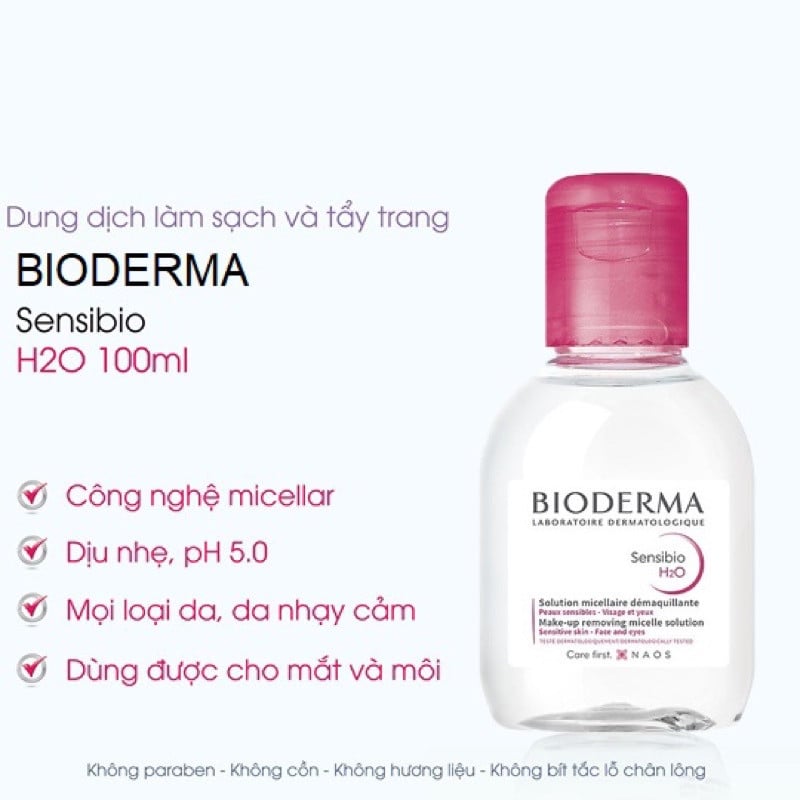 Nước tẩy trang Bioderma chai 100ml - hồng (da thường, da nhạy cảm) - Hàng Nhật nội địa