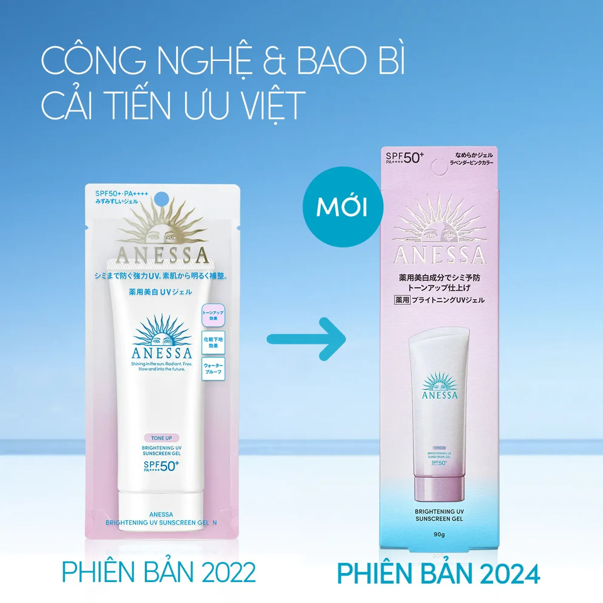 ( New 2024) Gel Chống Nắng Dưỡng Sáng Da Nâng Tông Anessa Brightening Uv Sunscreen Gel 90g - Hàng Nhật nội điạ