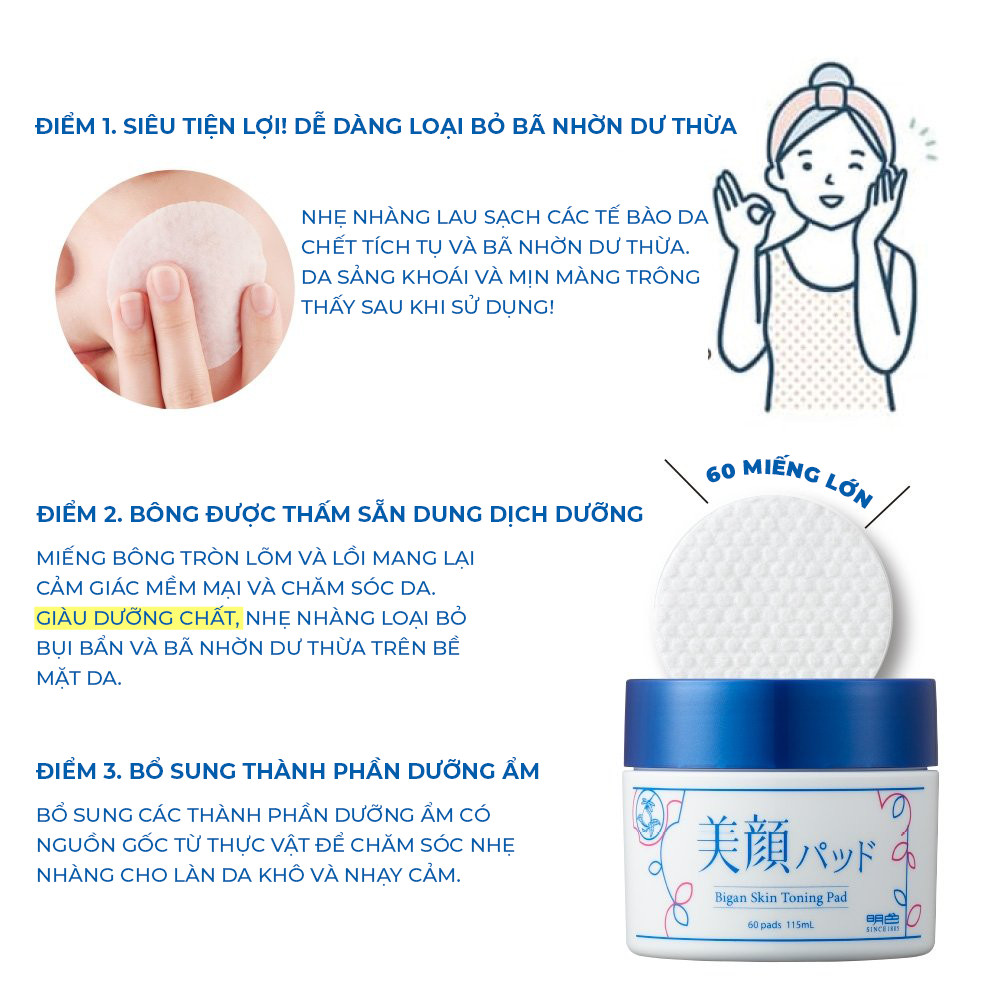 Toner Pad làm sạch và ngăn ngừa mụn Bigan Meishoku (60 miếng)