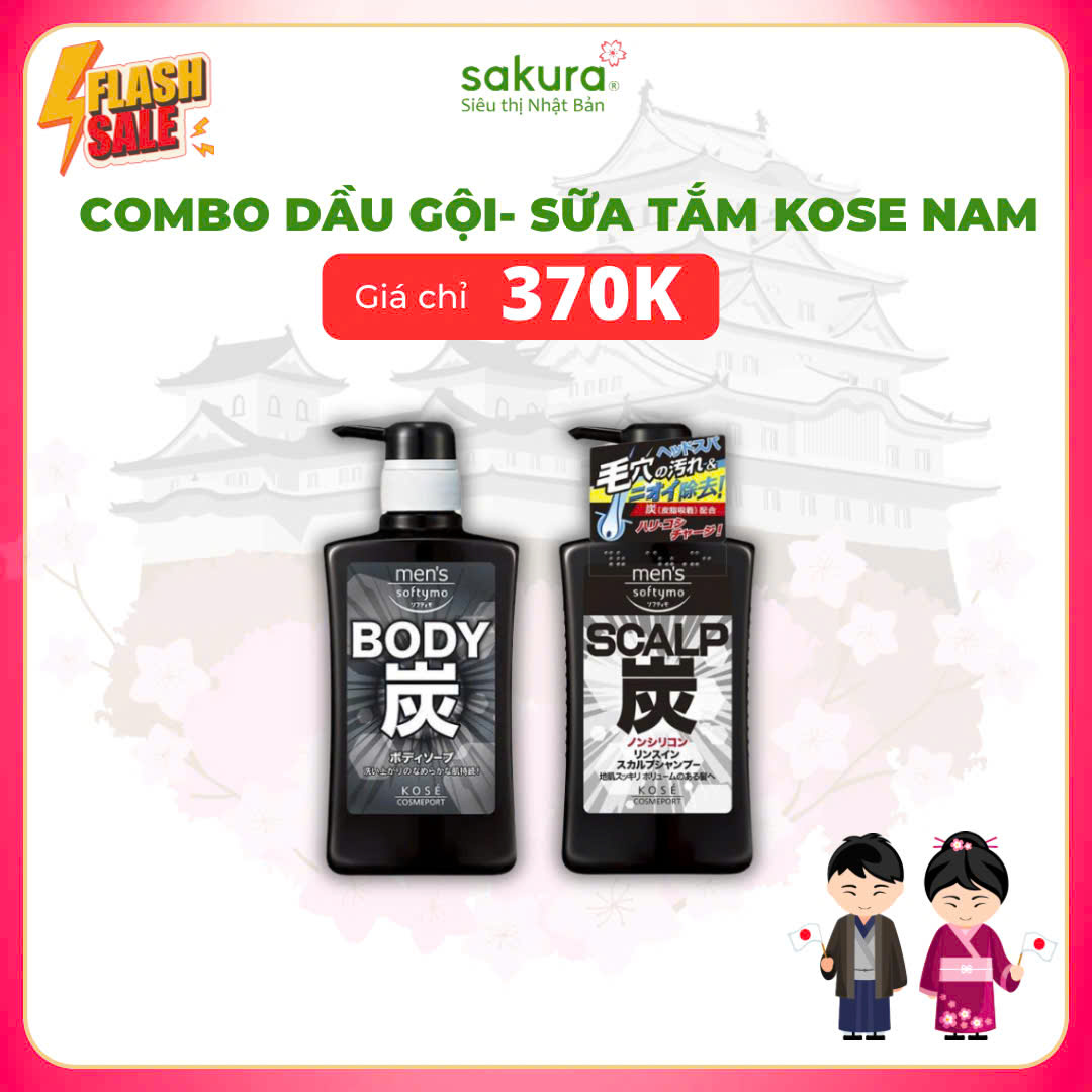 Combo Dầu Gội + Sữa Tắm Cho Nam Kose Men's Softymo 550ml x 2 - Hàng Nhật nội địa