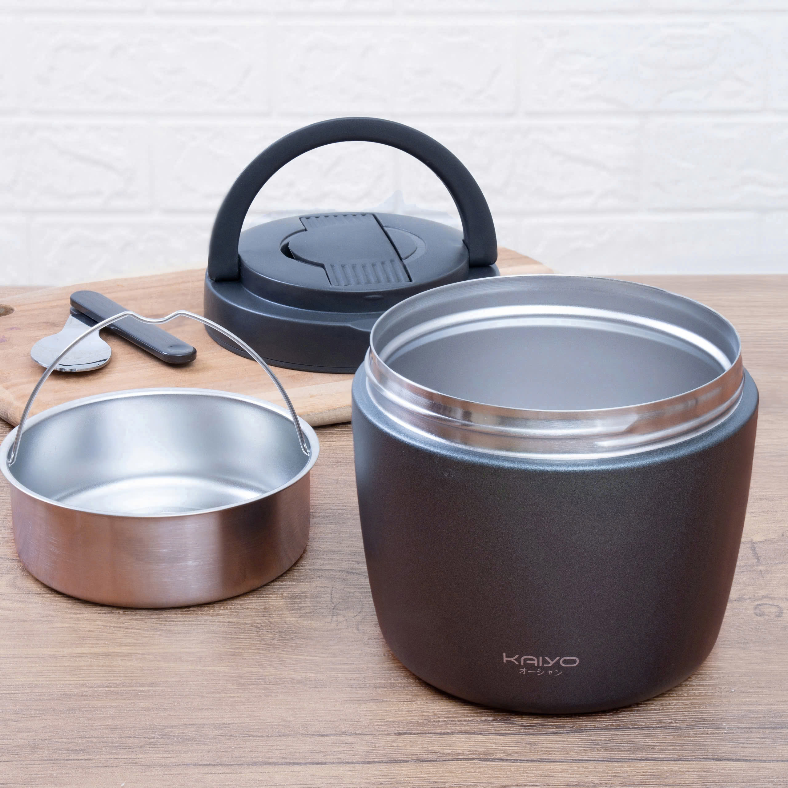 Cặp lồng giữ nhiệt Kaiyo 1000ml, màu ghi