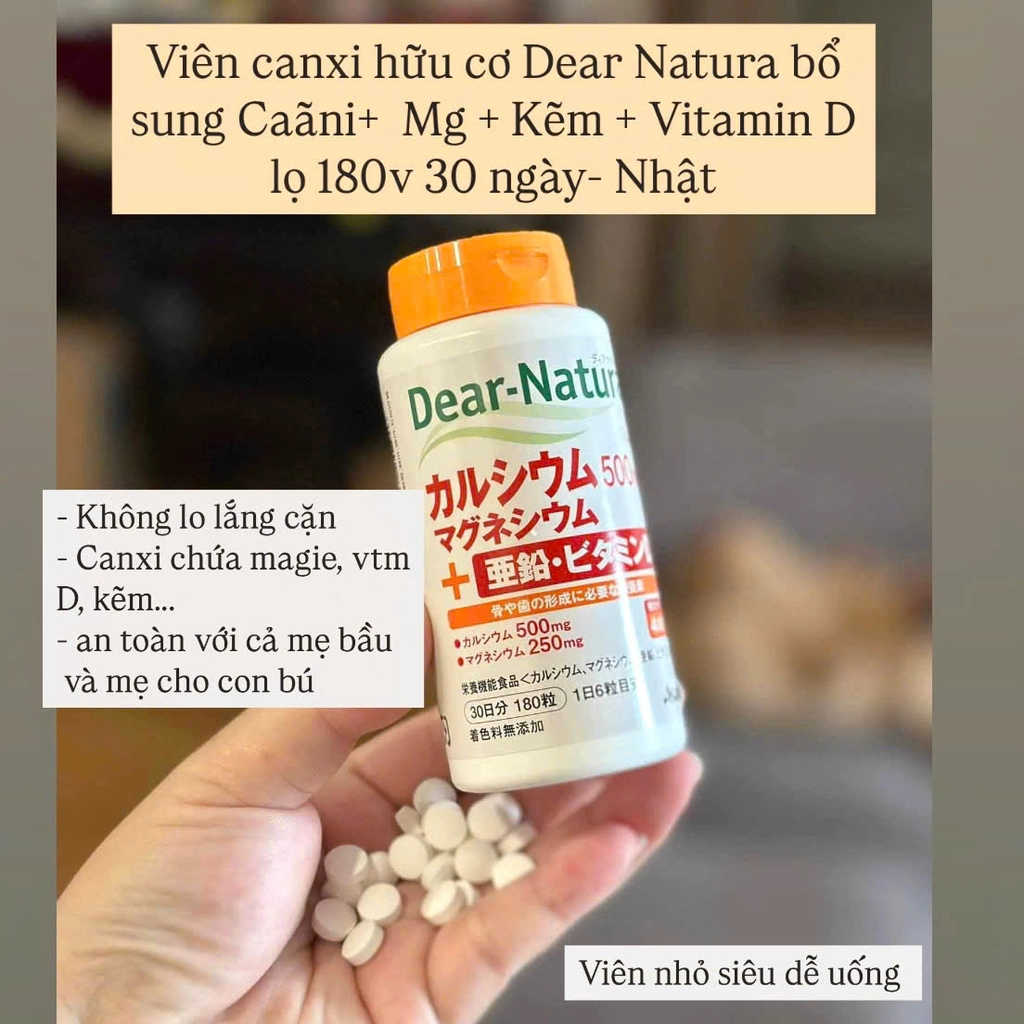 Viên dear natura bổ sung canxi và vitamin D 500mg Lọ 180 viên - Hàng Nhật nội địa