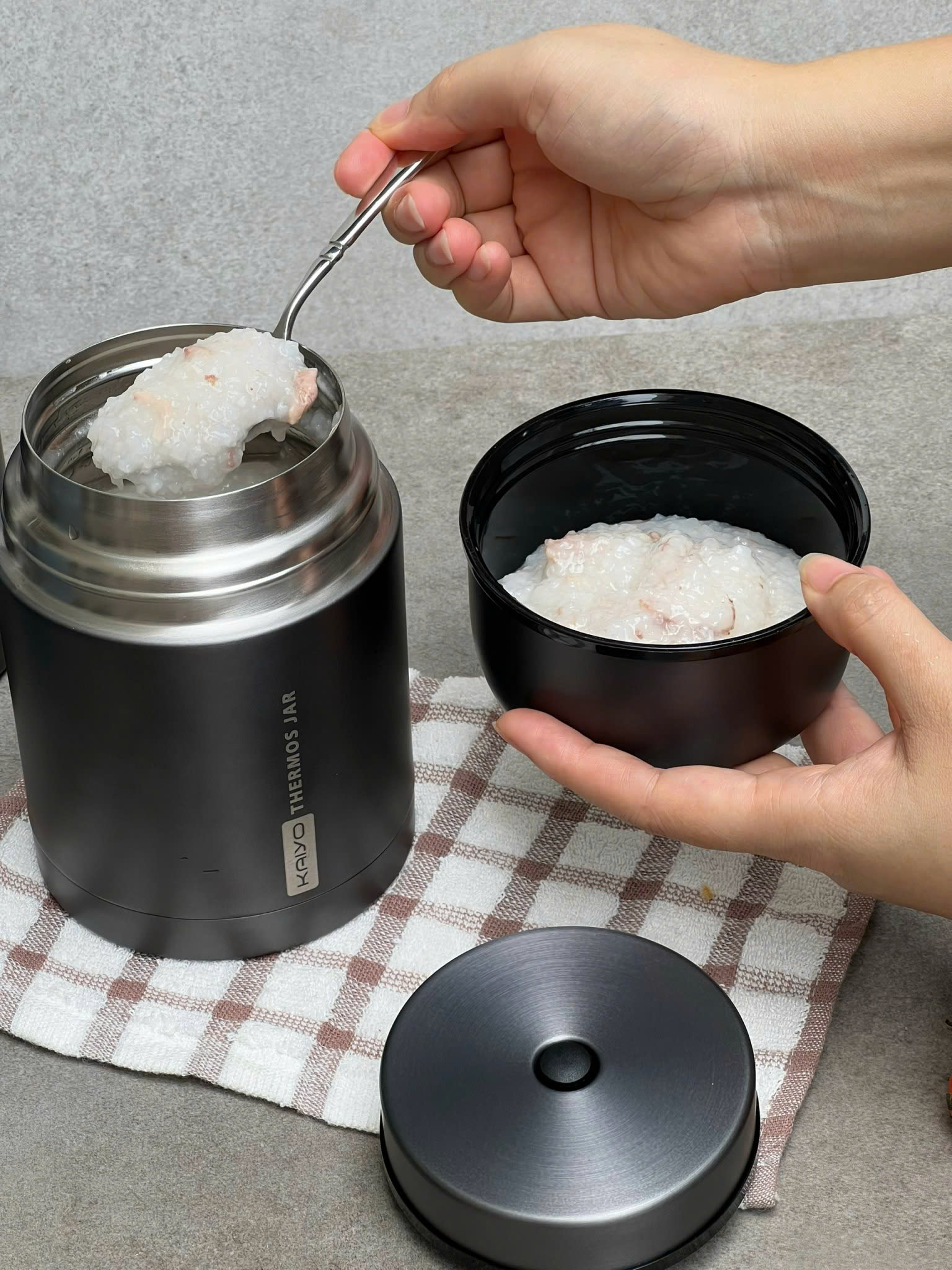 Bình ủ cháo Kaiyo dung tích 1 lít màu ghi - Hàng Nhật nội địa