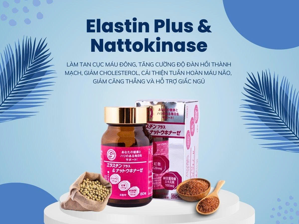Viên uống phòng ngừa đột quỵ Hokoen Nattokinase & Elastin Plus 80 viên- Hàng Nhật nội địa