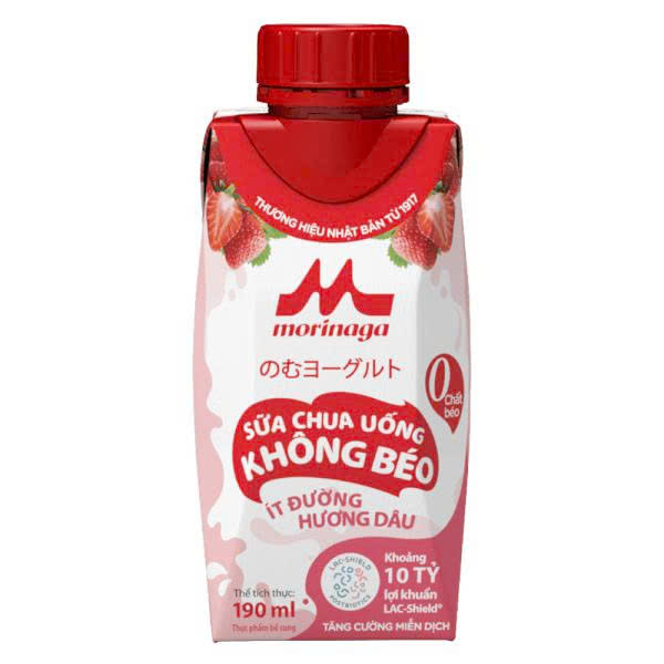 Sữa chua uống không béo ít đường Morinaga 190ml ( vị dâu) - Hàng Nhật nội địa