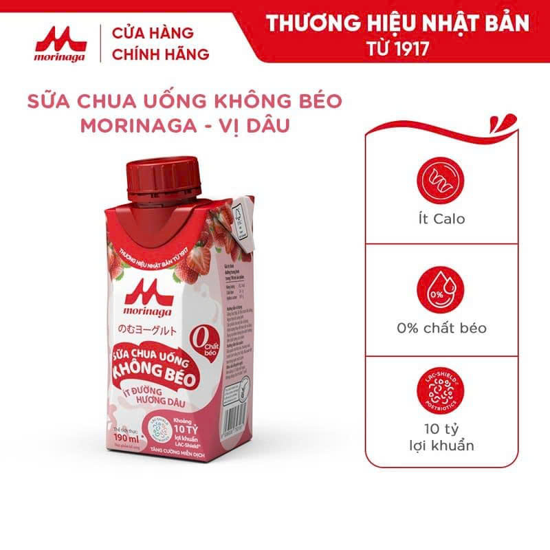 Sữa chua uống không béo ít đường Morinaga 190ml ( vị dâu) - Hàng Nhật nội địa