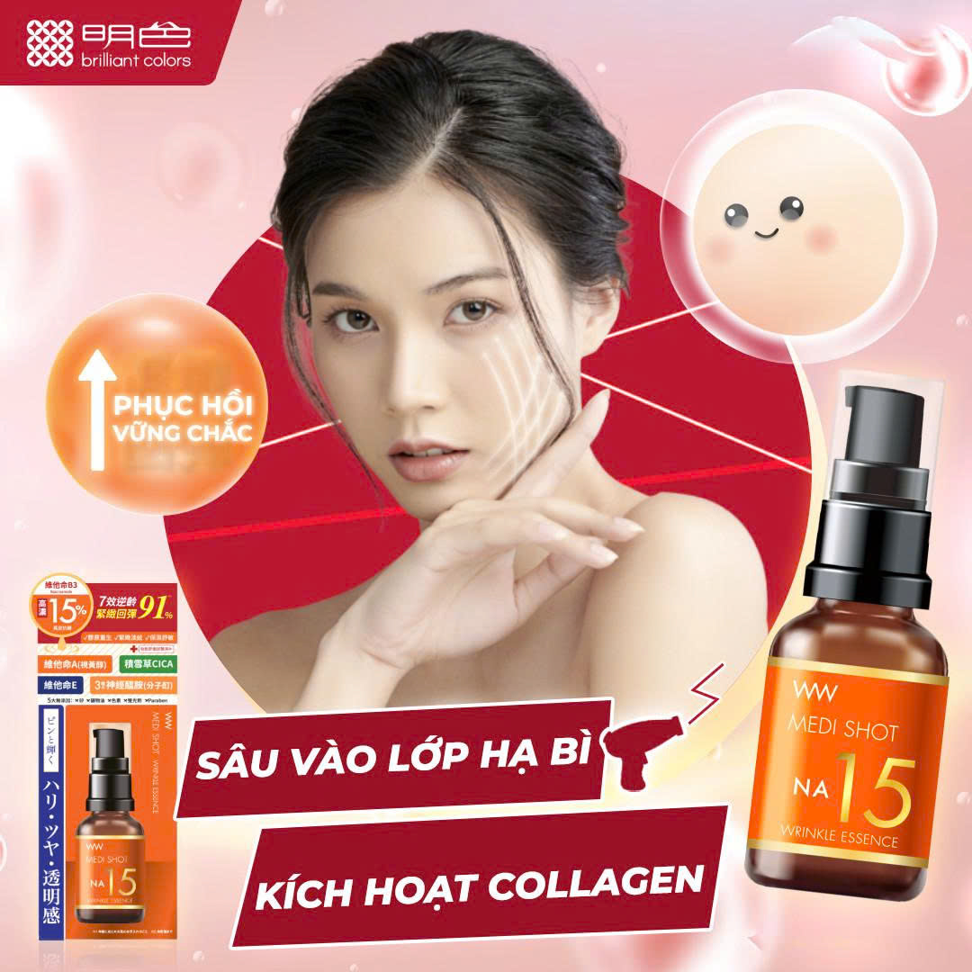 Tinh Chất Niacinamide 15% Giảm Nhăn Chuyên Sâu Meishoku Medi Shot Na15 30ml - Hàng Nhật nội địa