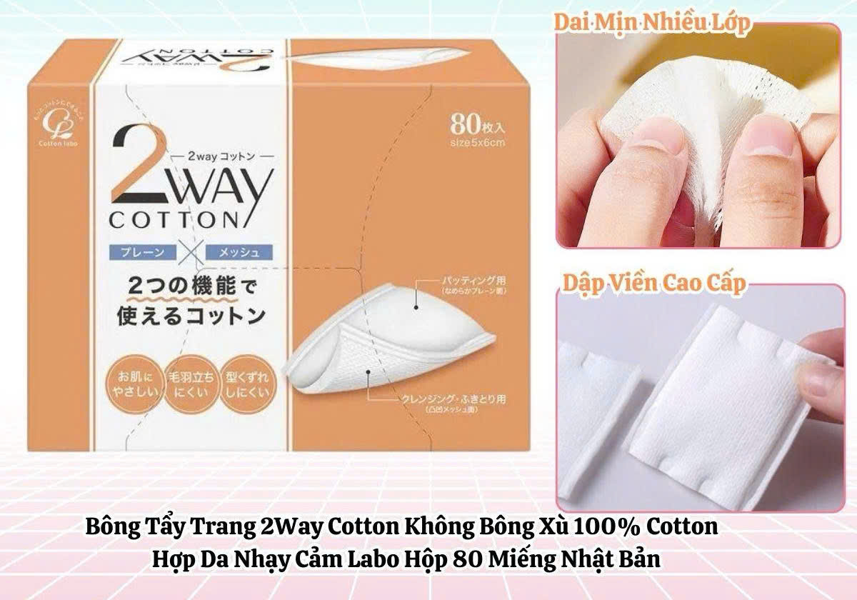 COTTON LABO- Bông tẩy trang 80 tờ x 2 hộp - Hàng Nhật nội địa