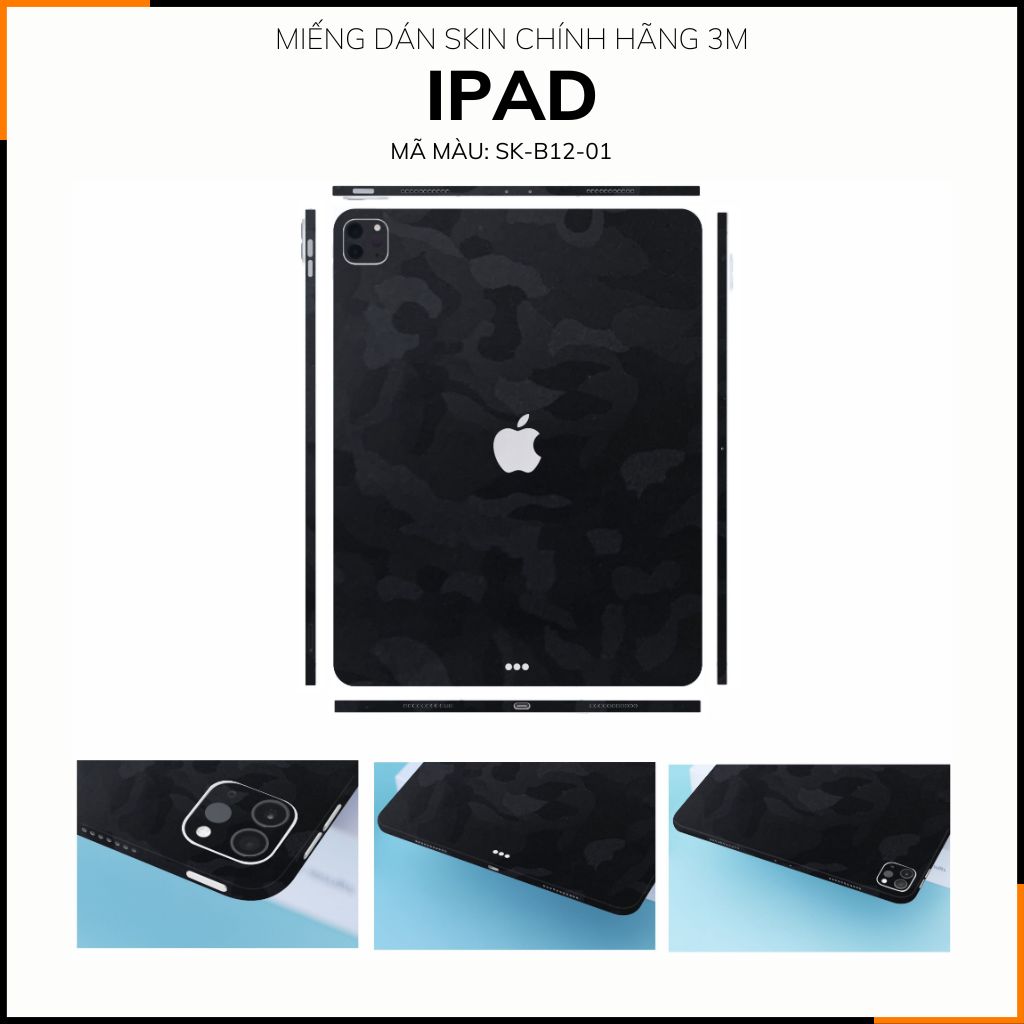 Dán skin ipad , ipad pro, ipad air , ipad mini full body và camera chính hãng 3M - CAMO BLACK  - SK-B12-01 phụ kiện điện thoại huỳnh tân store