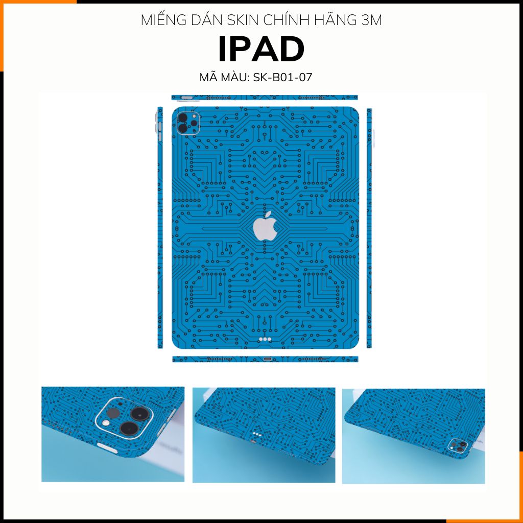 Dán skin ipad , ipad pro, ipad air , ipad mini full body và camera chính hãng 3M - ELECTRIC BLUE -  SK B01 07 phụ kiện điện thoại huỳnh tân store