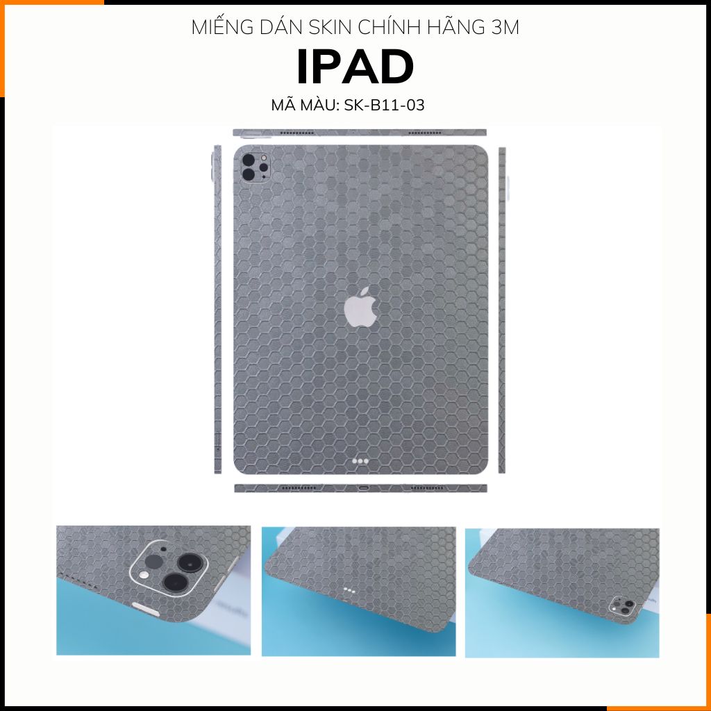 Dán skin ipad , ipad pro, ipad air , ipad mini full body và camera chính hãng 3M - HONEYCOMB SILVER  - SK-B11-03 phụ kiện điện thoại huỳnh tân store