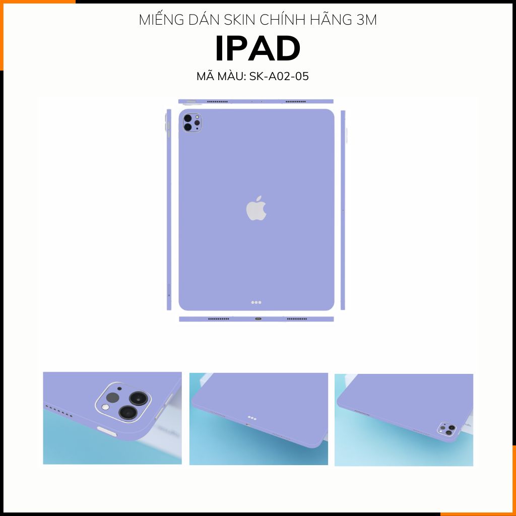 Dán skin ipad , ipad pro, ipad air , ipad mini full body và camera chính hãng 3M - PASTEL PURPLE -  SK A02 05 phụ kiện điện thoại huỳnh tân store