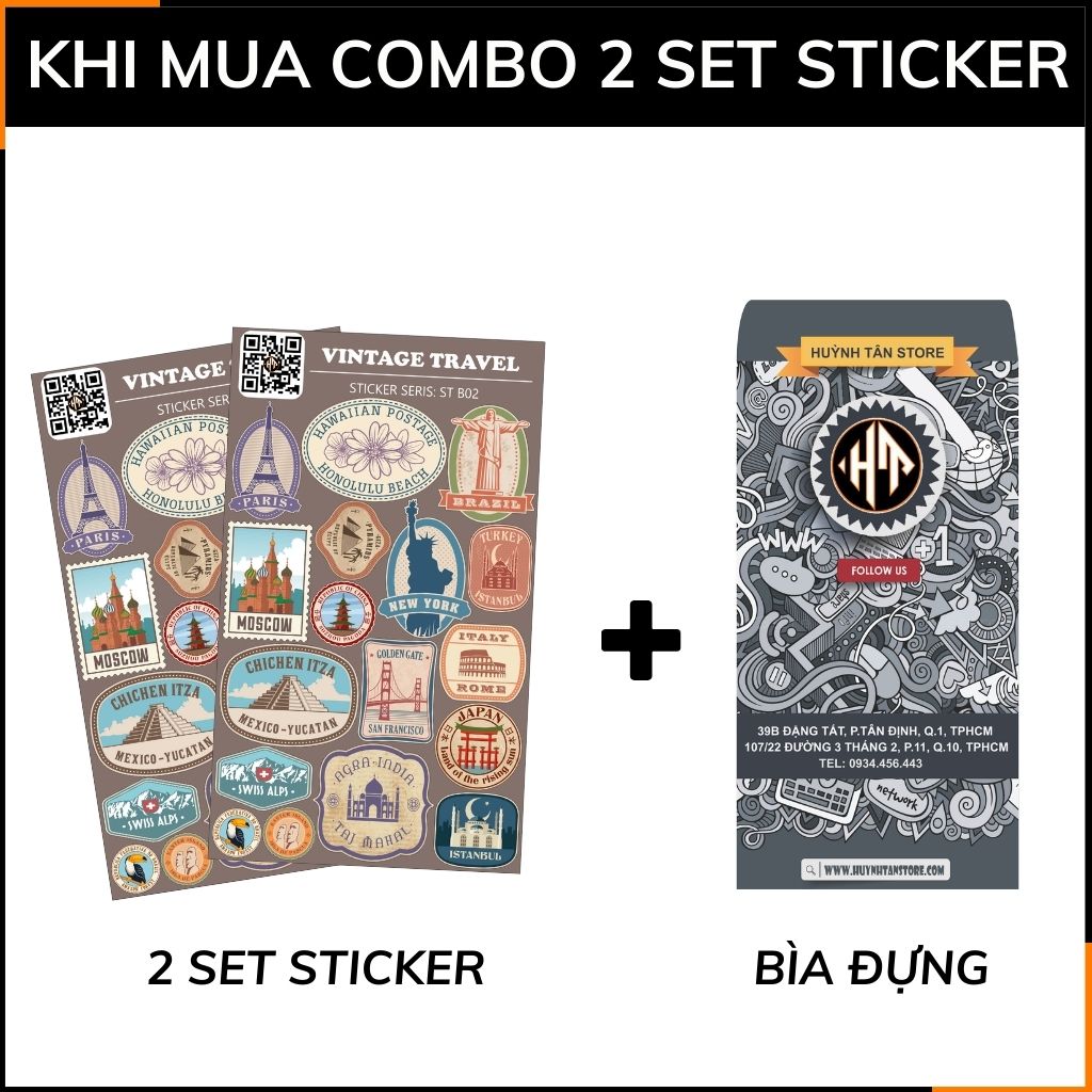 Hình dán sticker du lịch Vintage Travel ST B02 chống thấm nước trang trí mũ bảo hiểm laptop điện thoại notebook